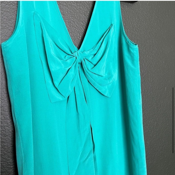 Yumi Kim Jane Sweetheart Bow Dress Teal Blue Shift Silk Mini Dress M - Picture 5 of 10